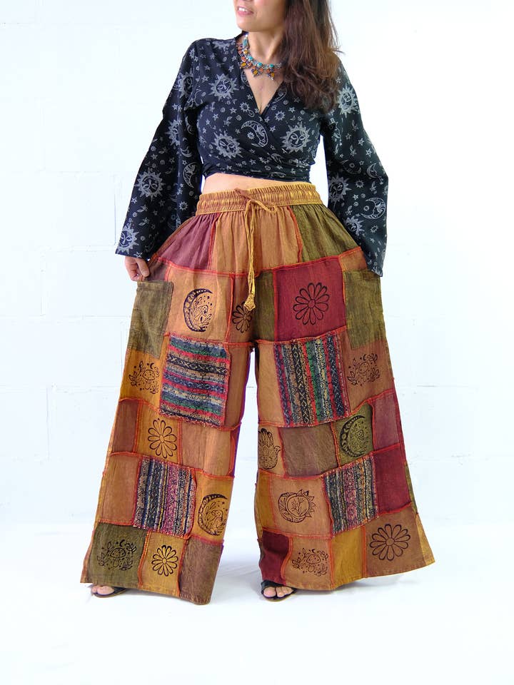 Cotton Patchwork Wide Leg Boho Pants and other Purchase Wholesale boho patchwork pants. Free Returns & Net 60 Terms on Faire trending on Faire.