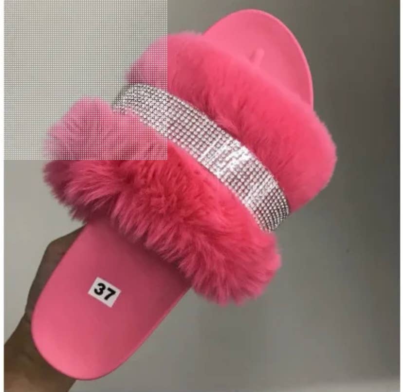 SugarQuoteMeNot LLC - Wholesale Slides - Women's - ***New Color***Furry Diamond Bling Slides6