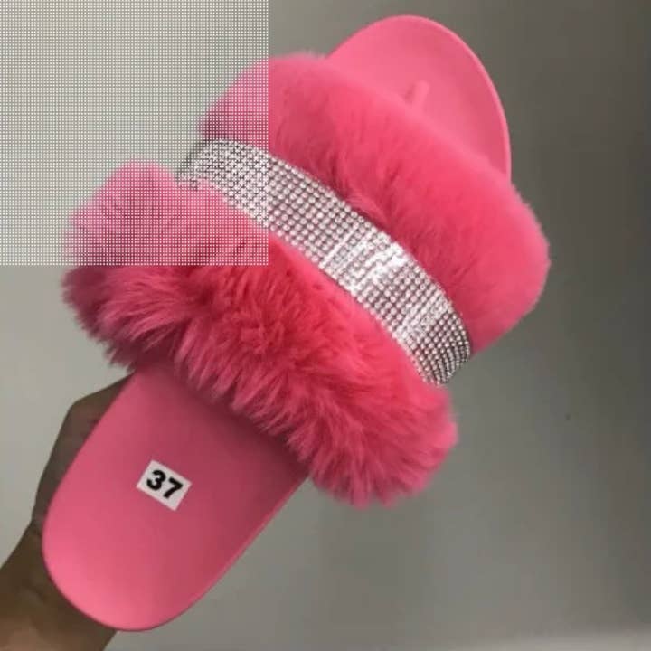SugarQuoteMeNot LLC - Wholesale Slides - Women's - ***New Color***Furry Diamond Bling Slides6