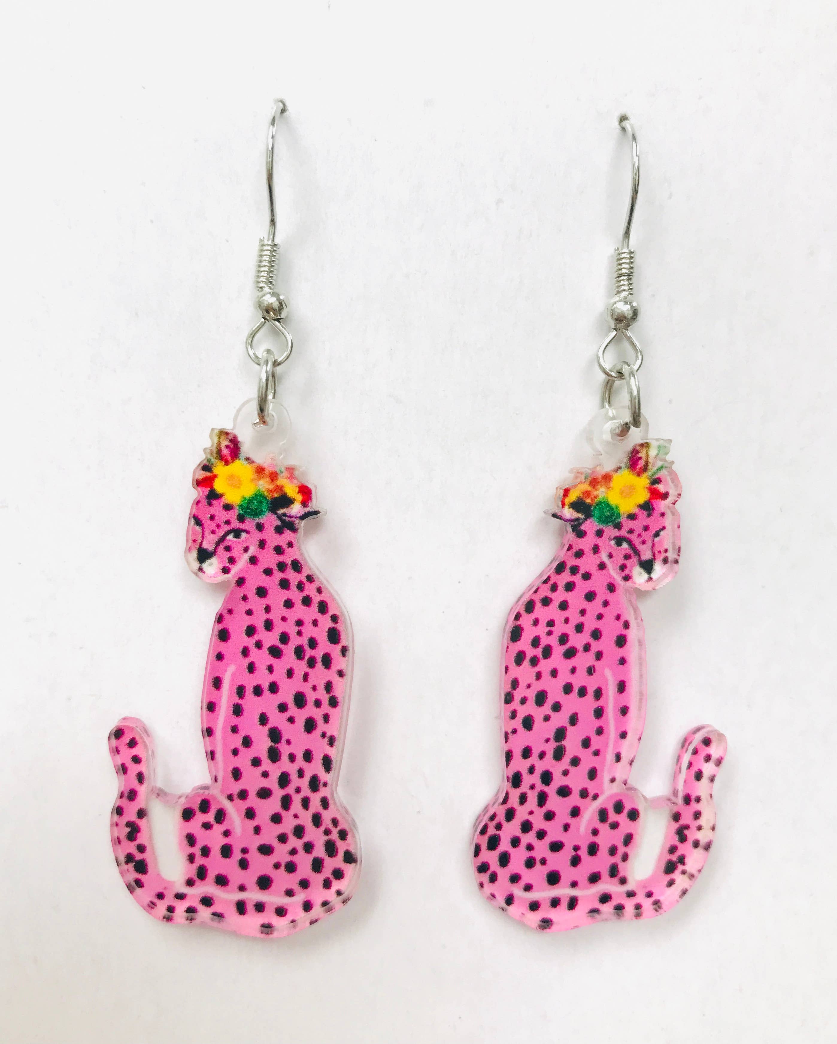 SimpleNGreat - Vendita all'ingrosso Orecchini pendenti - Orecchini in acrilico rosa leopardato, orecchini pantera