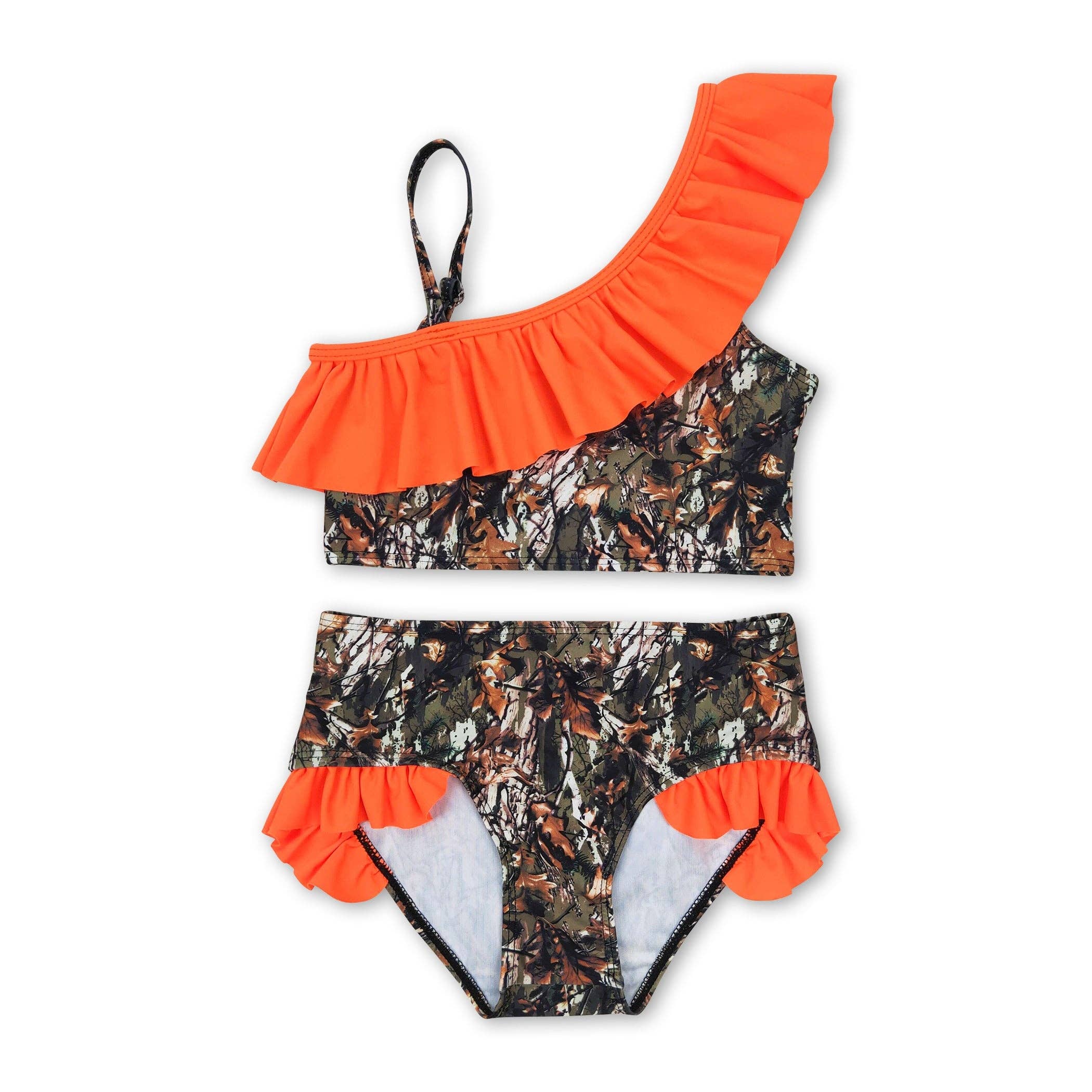 Yawoo Garments - Wholesale Two Piece Swimsuit - Kids - Orange ruffle camo 2 pcs baby girls summer swimsuit0