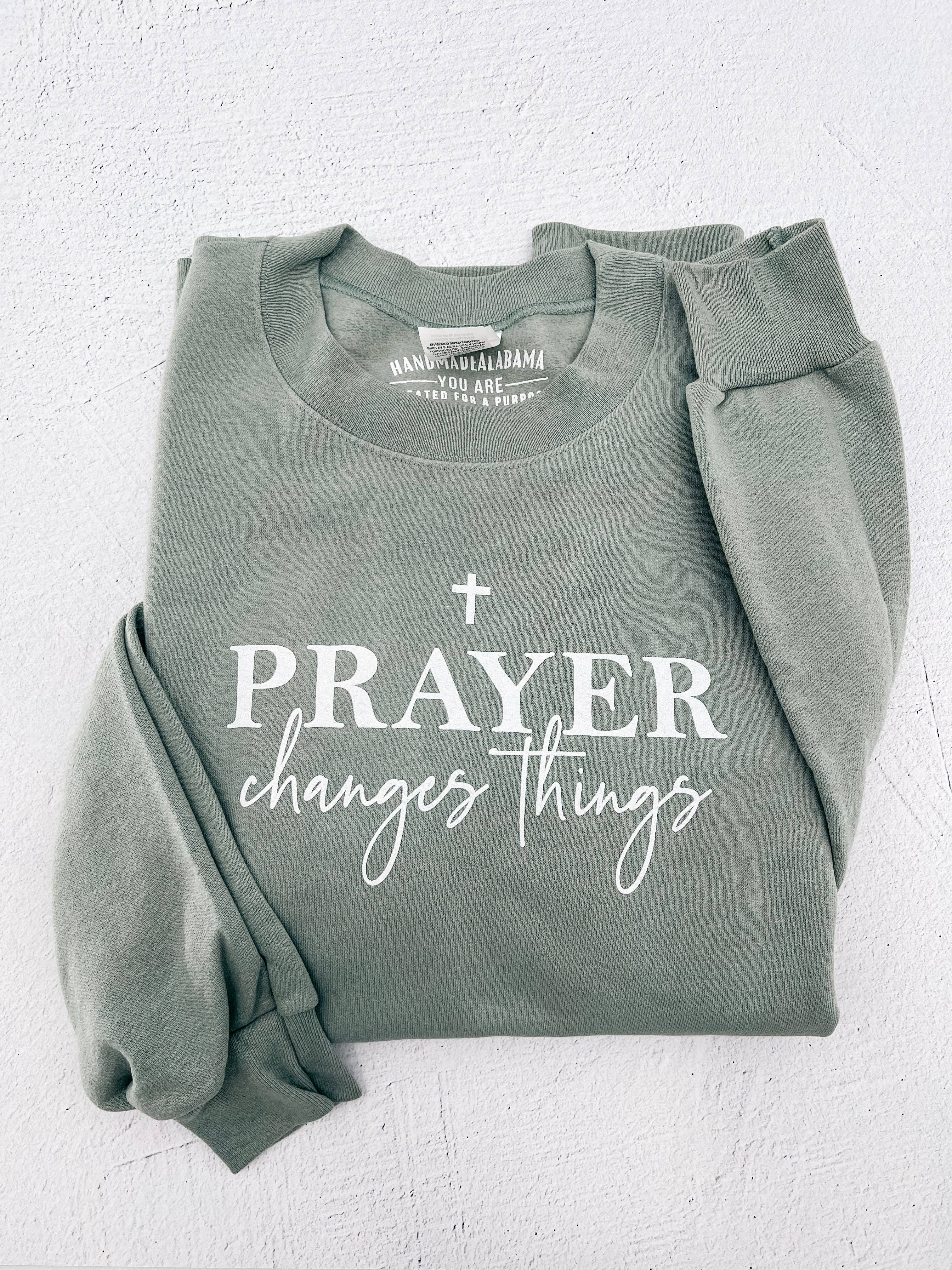 Vert Stonewashed Sweatshirt Prayer Changes Things en vente sur Faire