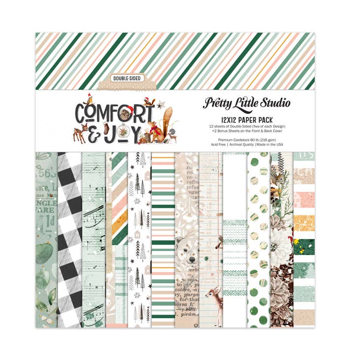 Comfort & Joy 12x12 dobbeltsidet papirpakke | Skov, jul, hjorte for engroshandel hos Pretty Little Studio