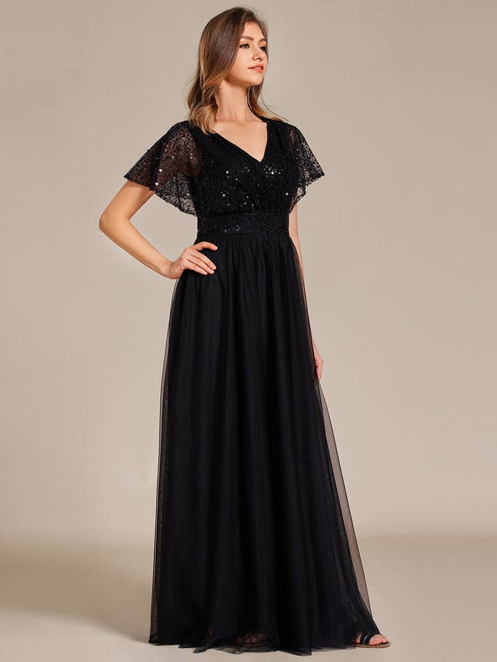 Ever-Pretty - Wholesale Gown - Women's - Elegant V Neck A-Line Empire Waist Tulle Dresses