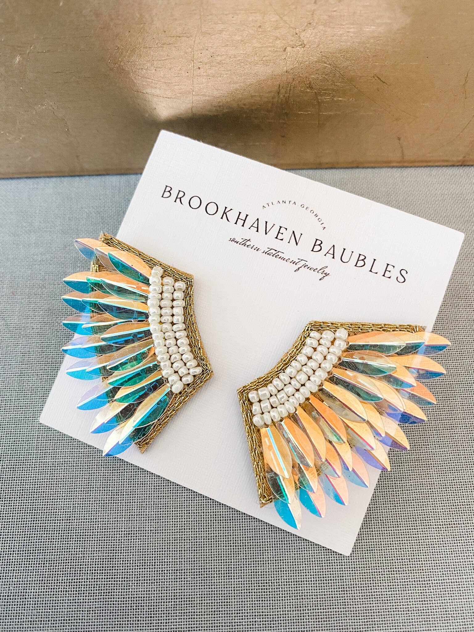 Brookhaven Baubles - Wholesale Stud/Post Earrings - Iridescent Sequin Wing Beaded Statement Earrings2