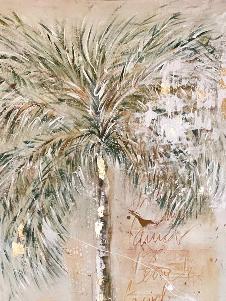 Klar-til-ophæng kunstnerisk lærred 80 x 120 cm med vintage palmetema for engroshandel hos impressions du sud