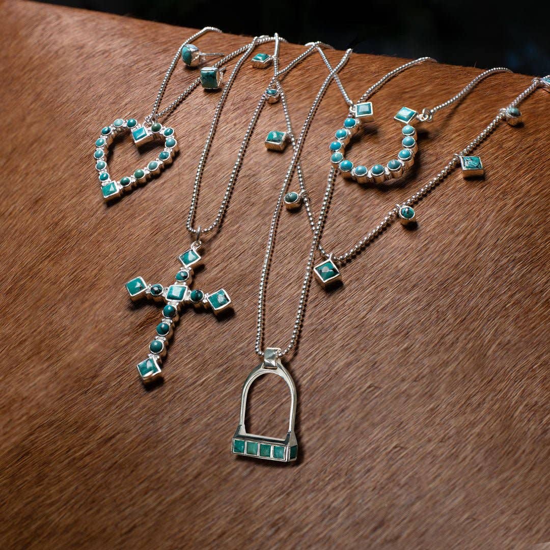 URBAN-EQUESTRIAN - Wholesale Pendant/Charm Necklace - Keepsake - Turquoise Cross Necklace in Gold2