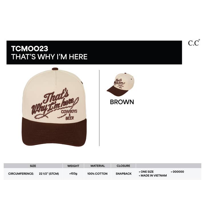 Hana - Wholesale Trucker Hat - Women's - C.C THAT'S WHY I'M HERE Cotton Trucker Cap