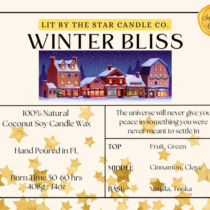 Winterglück - Mattes schwarzes Glas Kokosnuss-Soja-Kerze für den Großhandel von Lit By The Star Candle Co.