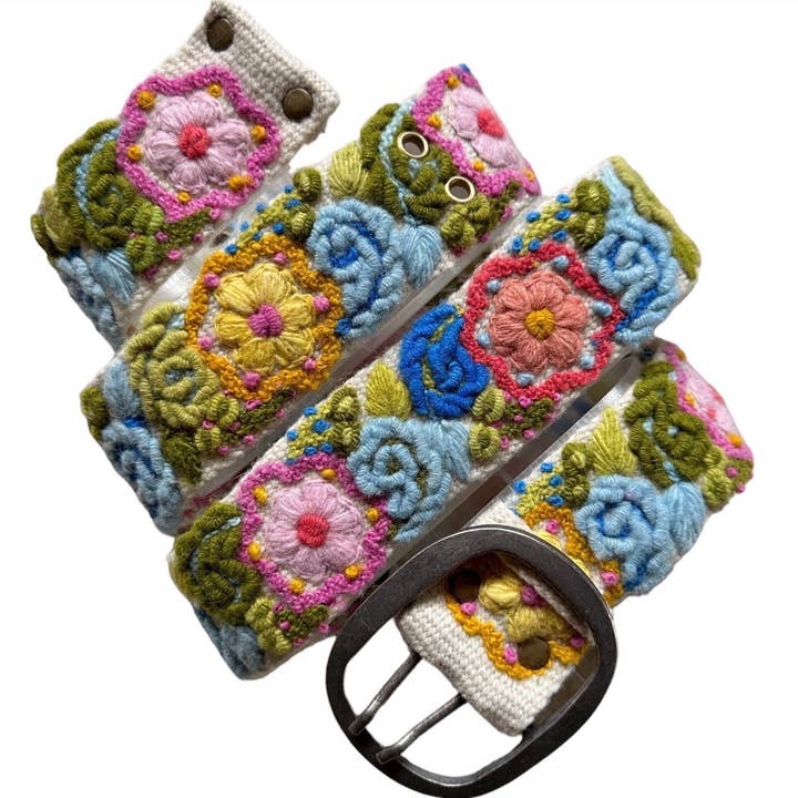 Spring Flowers - Hand Embroidered Floral Wool Belt for wholesale by Kuyay Peruvian Designs