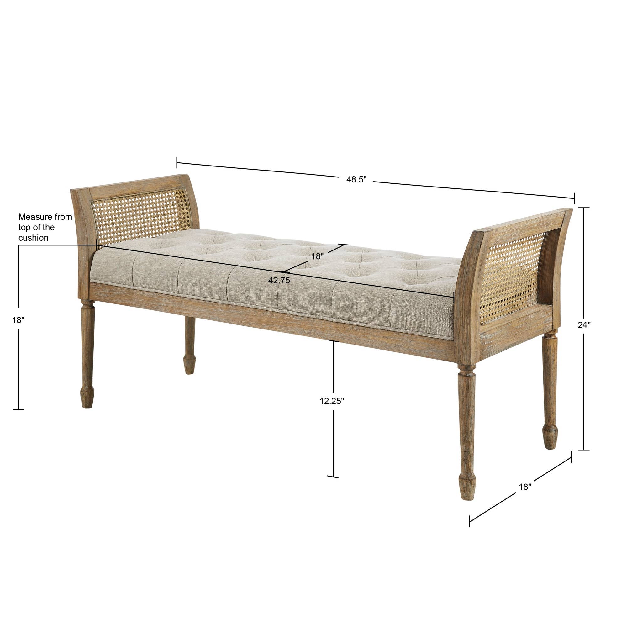 Olliix - Wholesale Bench - Reclaimed Natural Wood Finish Cane Armed Accent Bench6
