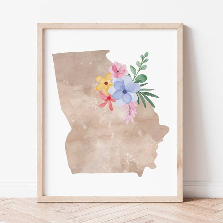 Impressão artística de silhueta floral Georgia por atacado de Backstory Map Co.