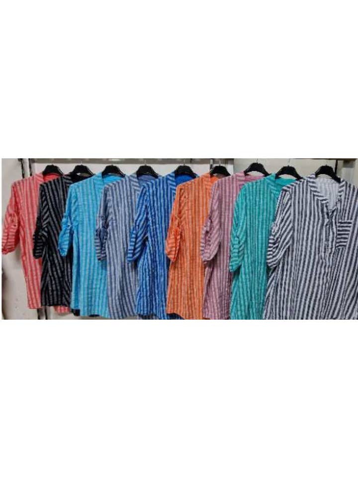 LOOWIE - Wholesale Button Down Shirt - Women's - POCH One Size Italian Gauze Cotton Striped Button Shirt