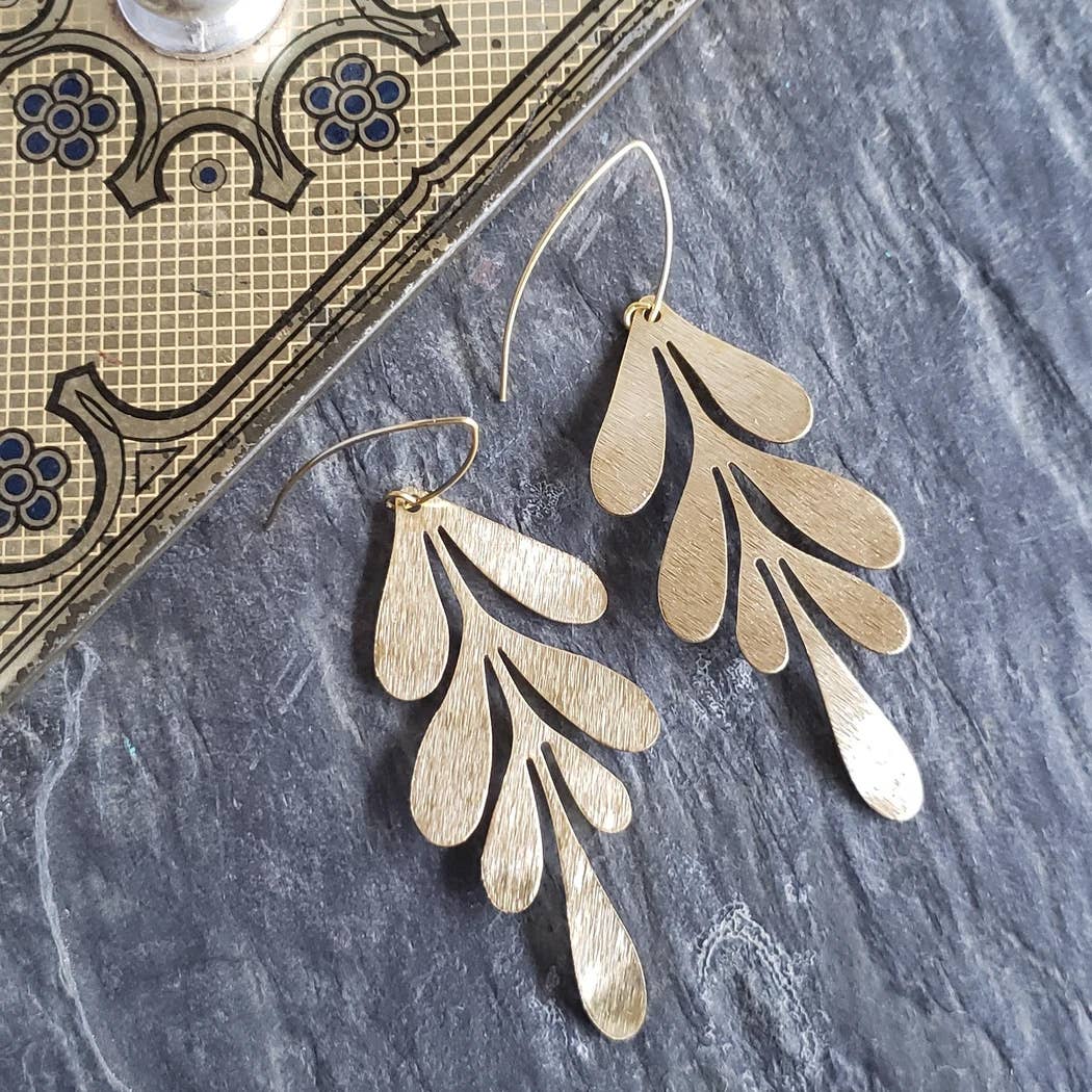 Gold Brass Willow Leaf Earrings for wholesale by Verdilune