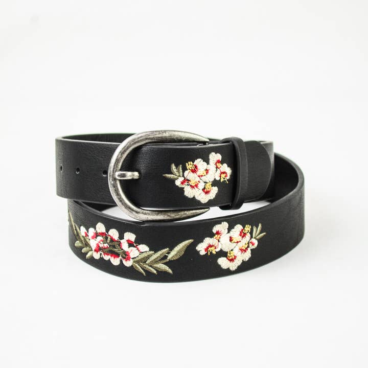 Leto Accessories - Wholesale Belt - Women's - Hibiscus Embroidered Bohemian Belt