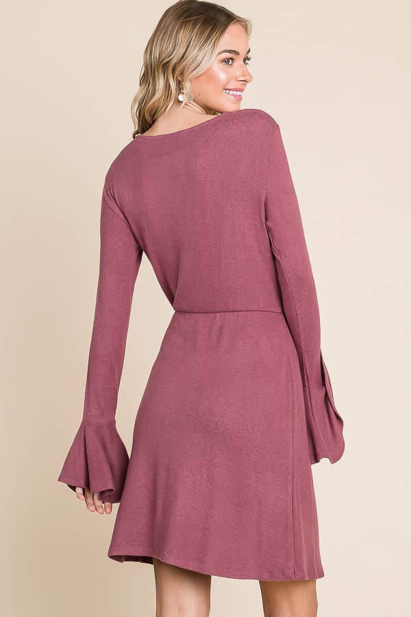 Culture Code – Engroshandel Kjole - Dame – CHD1390L - KJOLE MED FLÆSEDE LANGE ÆRMER OG SLÅ-OM BÆLTE7