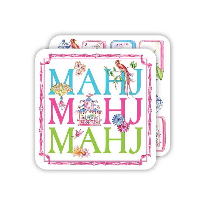 Mahj Mahj Mahj med Mahjong-ikoner Fyrkantiga Underlägg för wholesale av RosanneBeck Collections