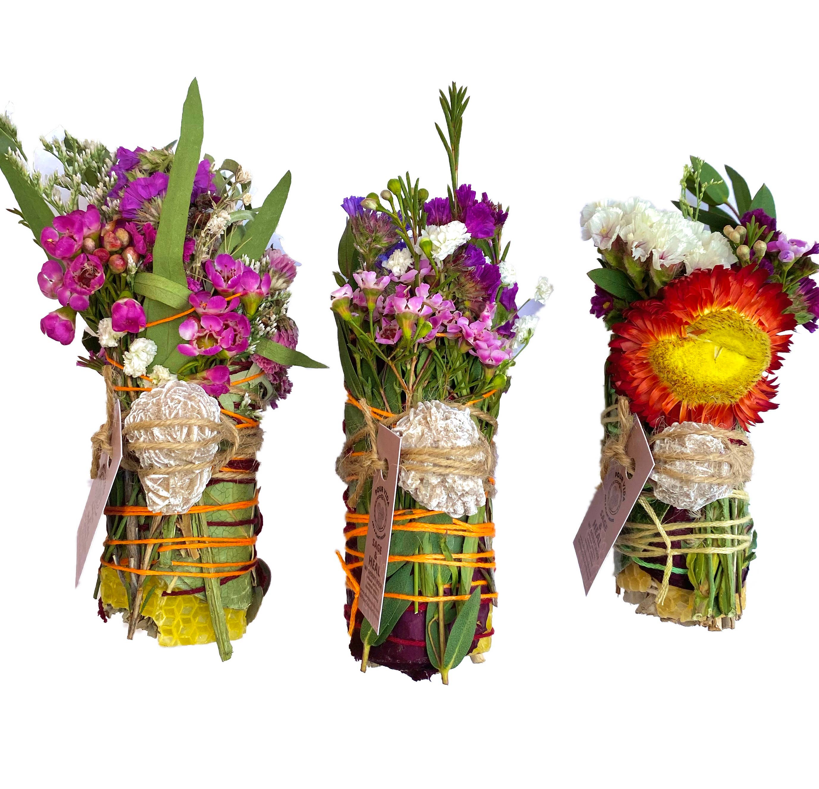 Pour Vida - Wholesale Sage Bundle - 4" Sage Wands w/ Crystals & Beeswax8