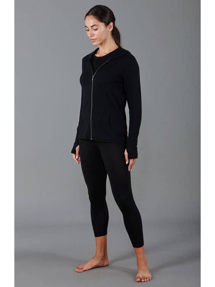Black Womens Heavyweight Merino Activewear Hooded Jumper for wholesale on Faire1
