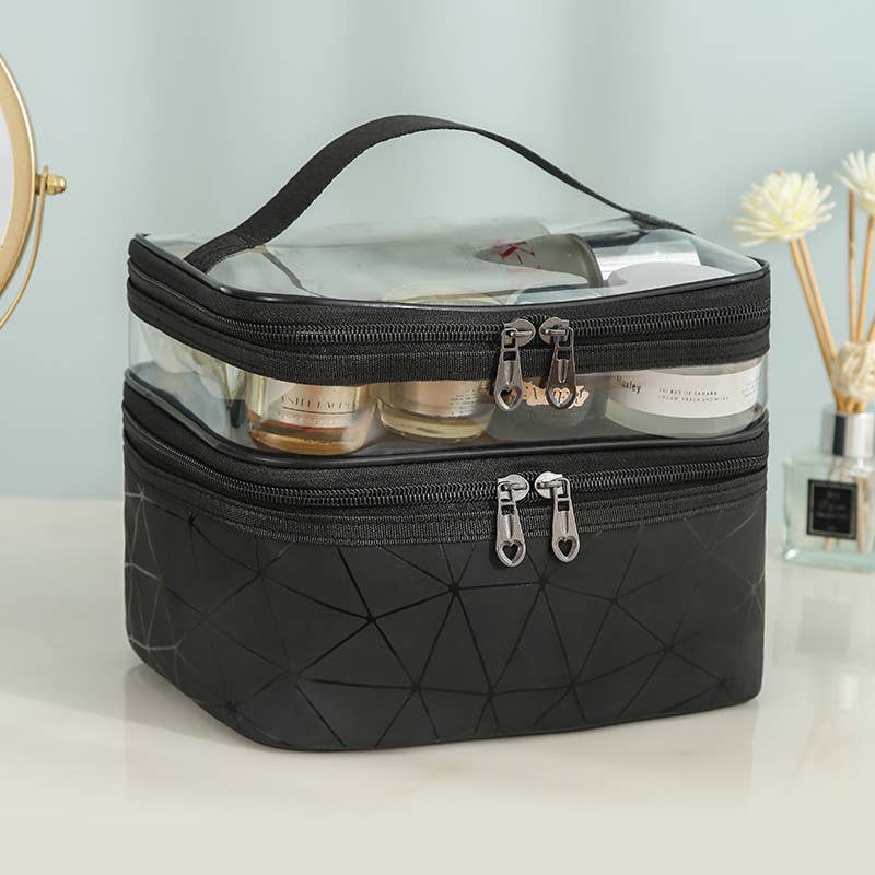wandf - Wholesale Makeup/Cosmetic Bag - Double Layer Make up Cosmetic Bag PU Toiletry Bag for Women4
