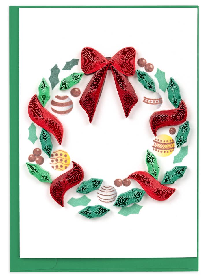 Holiday Wreath with Ornaments Gift Enclosure Mini Card for wholesale by Quilling Card