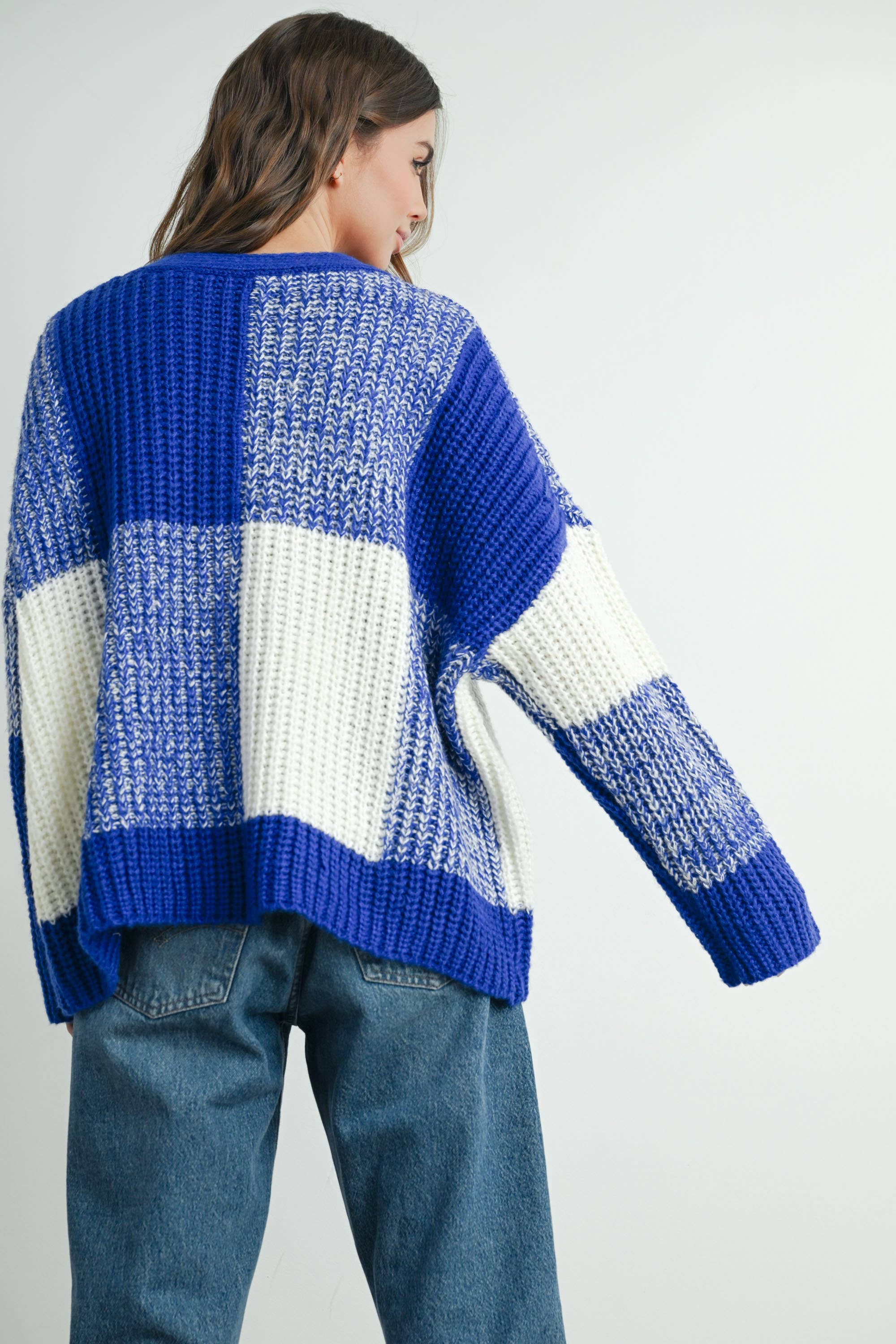 BUTTERMELON - Vendita all'ingrosso Cardigan - Donna - Cardigan oversize a quadretti con spalla scesa - BMC760718