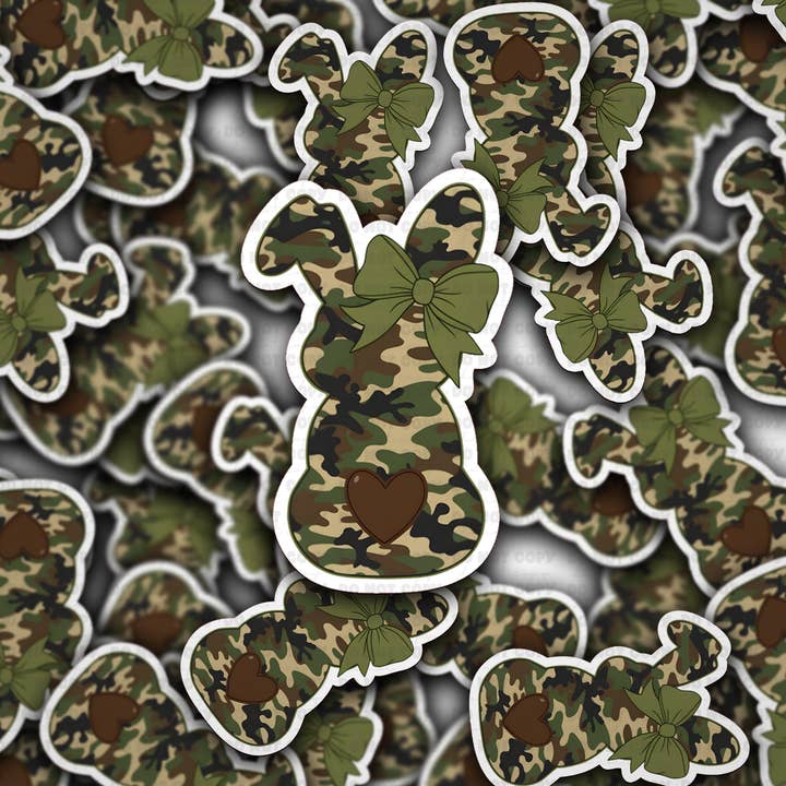 DS - 2617 Camo Bunny with coquette bow Die Cut sticker for wholesale by It's Transfer Time