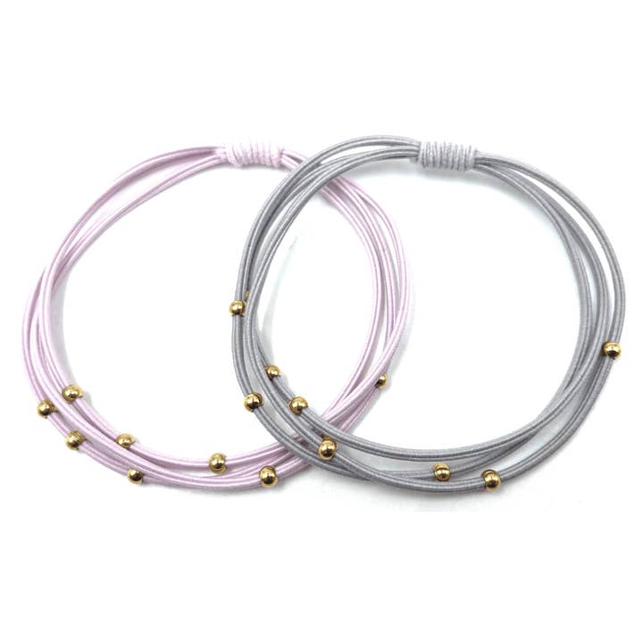 3mm Gold Water Pony Waterproof Bracelet Hair Bands in Gray and Pink(#5) for wholesale by erin gray