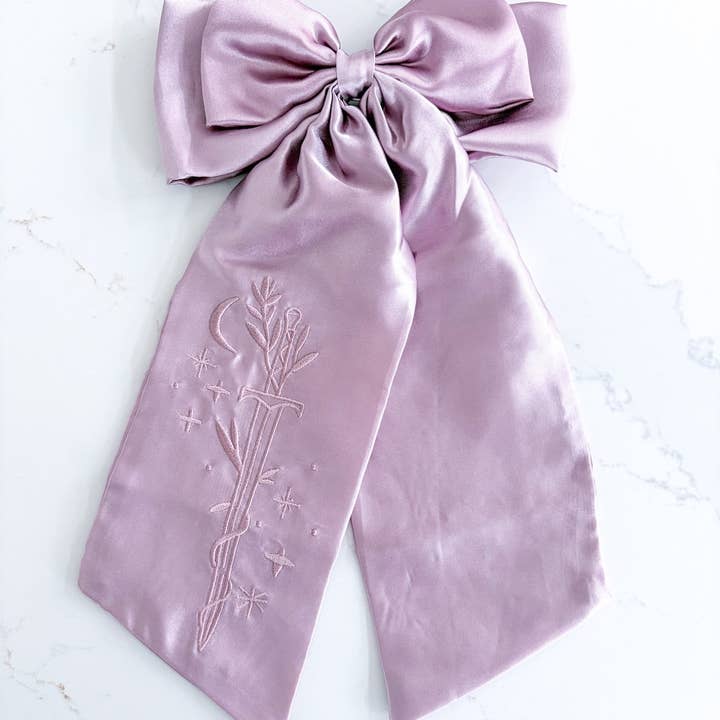 Blissfully Bookish Company - Wholesale Hair Bow - Women's - Sword Hair Bow Clip | Embroidered Bookish Satin Bow4
