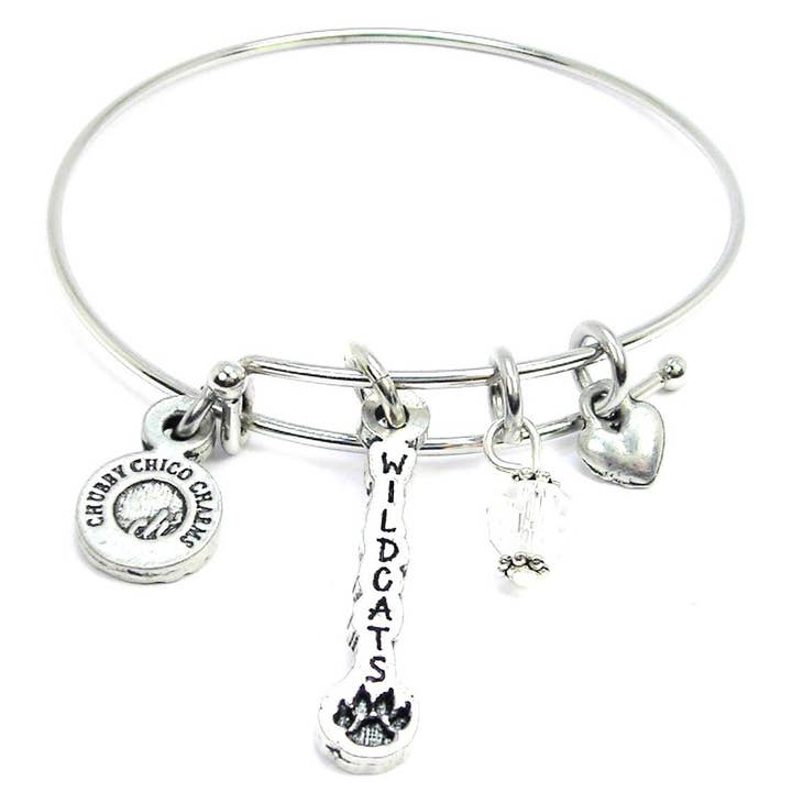 Wildcats Long Tab With Paw Expandable Bracelet Mascot Sports for wholesale by Chubby Chico Charms