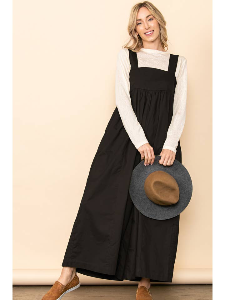 Black Back Tie One Piece Poplin Wide Leg Jumpsuit with Pockets for wholesale on Faire5