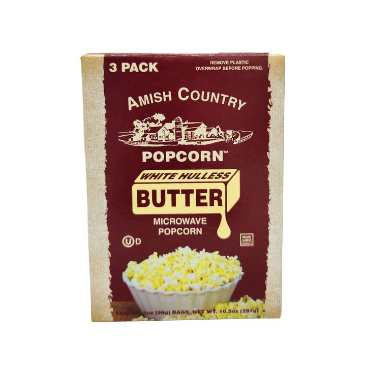 Amish Country Popcorn - Wholesale Popcorn Kernels - 3pk Microwave Buttery White Hulless Popcorn