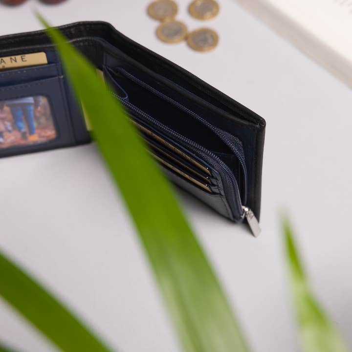 Redbrick - Vente Portefeuille – homme - Portefeuille pour homme Biggs & Bane en cuir noir et bleu marine avec grande poche zippée pour pièces de monnaie4