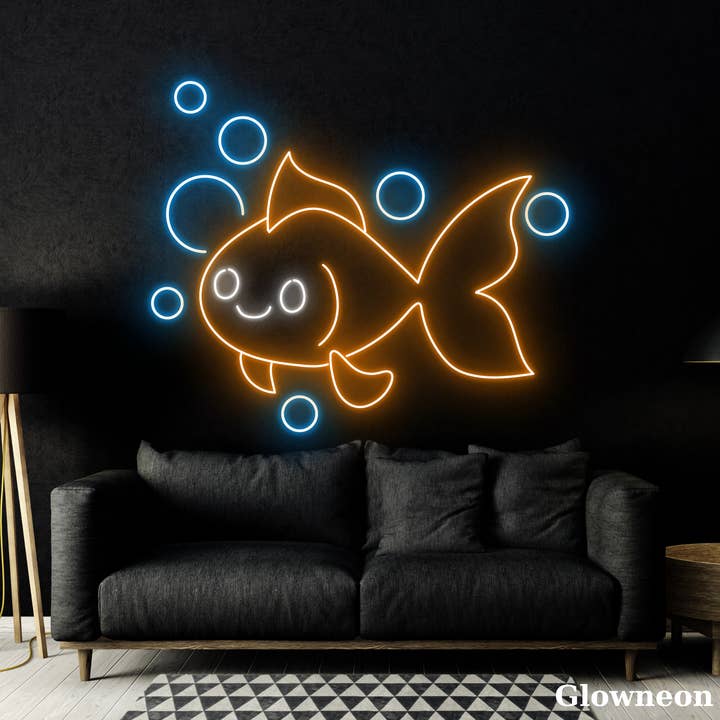 Glow Neon - Wholesale Neon Sign - Fish Bubbles Neon Sign, Aquarium Decor, Goldfish Neon Signs