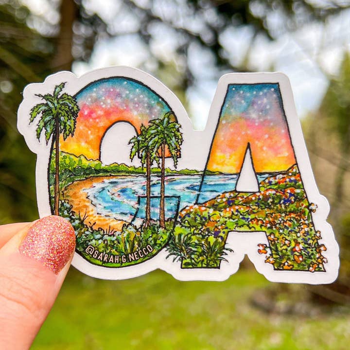 BarnHouse Studios - Wholesale Sticker - California Landscape Letters, 3" Clear Vinyl Die-Cut Sticker