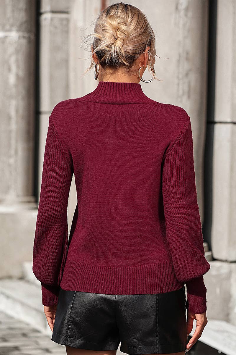 Lily Clothing - Wholesale Knit Sweater - Women's - WOMEN TURTLE NECK FITTED RIB SLEEVE KNIT SWEATER_CWOSWL02833