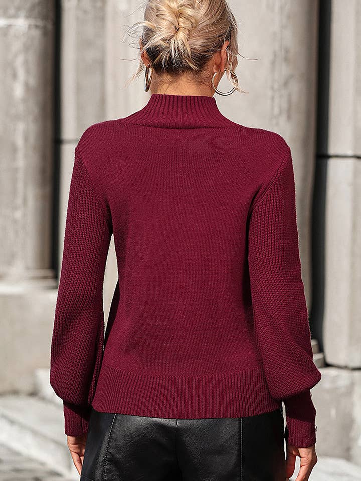 Lily Clothing - Wholesale Knit Sweater - Women's - WOMEN TURTLE NECK FITTED RIB SLEEVE KNIT SWEATER_CWOSWL02833