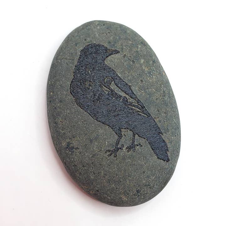 Raven Engraved Palm Stones, Smooth River Stone for wholesale by Lyoncraft