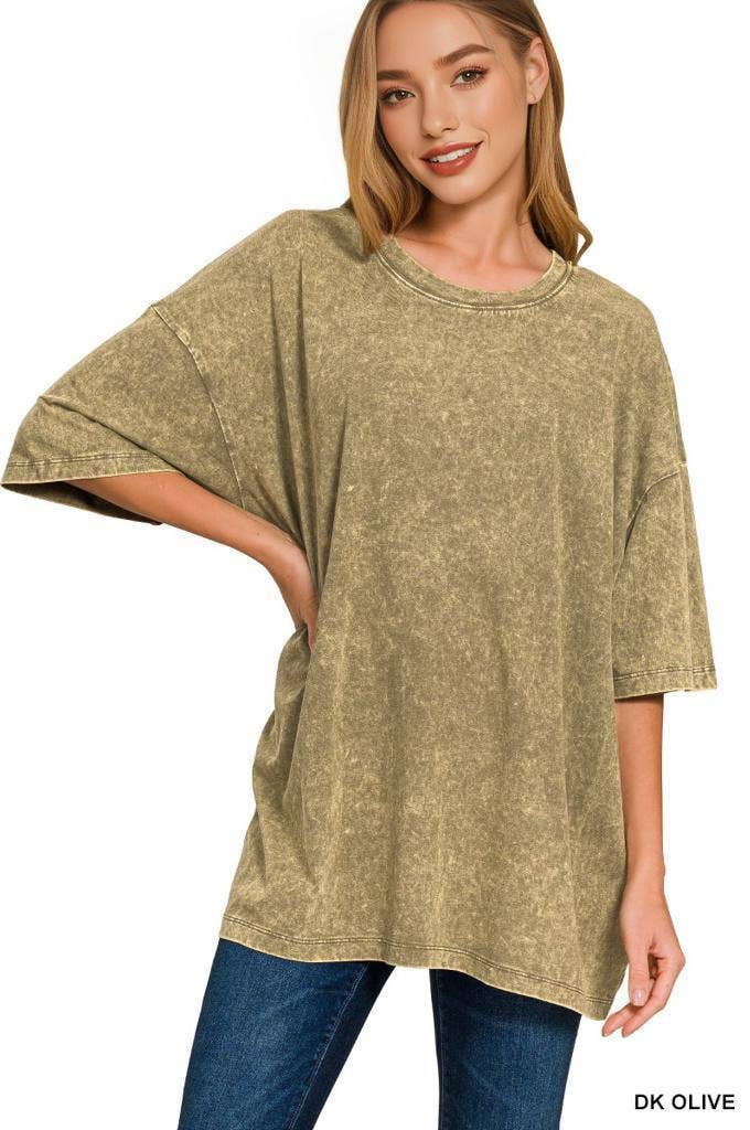 42POPS - Vente Haut en maille – femme - T-shirt en coton délavé à l'acide oversize SI-2430111