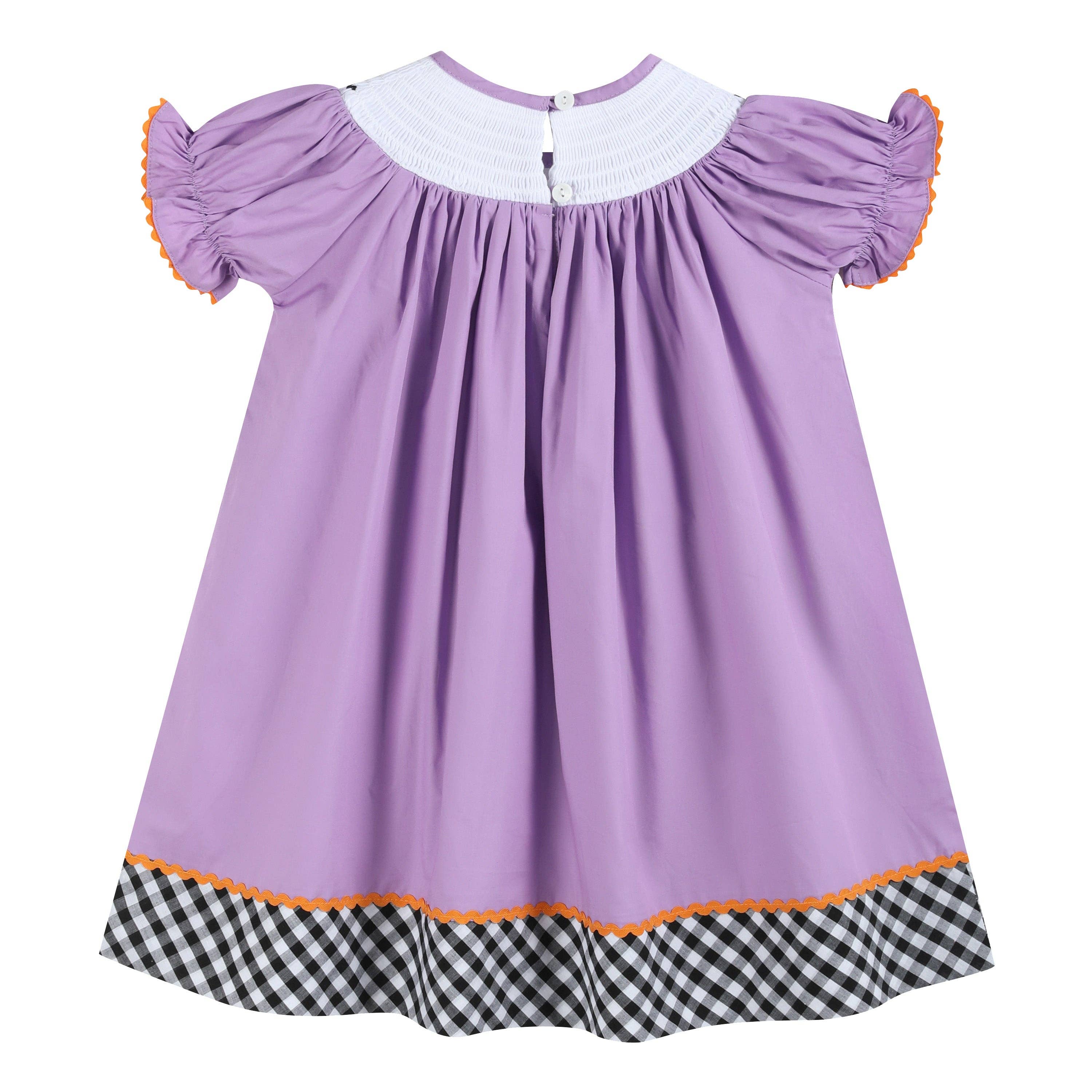 Lil Cactus - Wholesale Dress - Kids - Purple Halloween Smocked Bishop Dress1