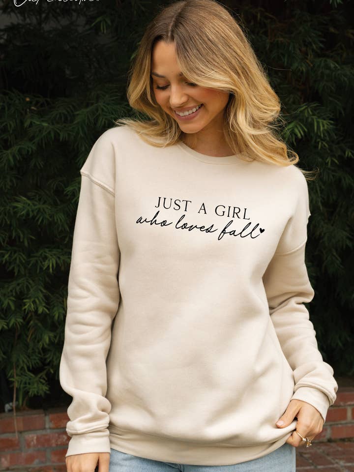 JUST A GIRL WHO LOVES FALL Graphic Sweatshirt for wholesale by OAT COLLECTIVE