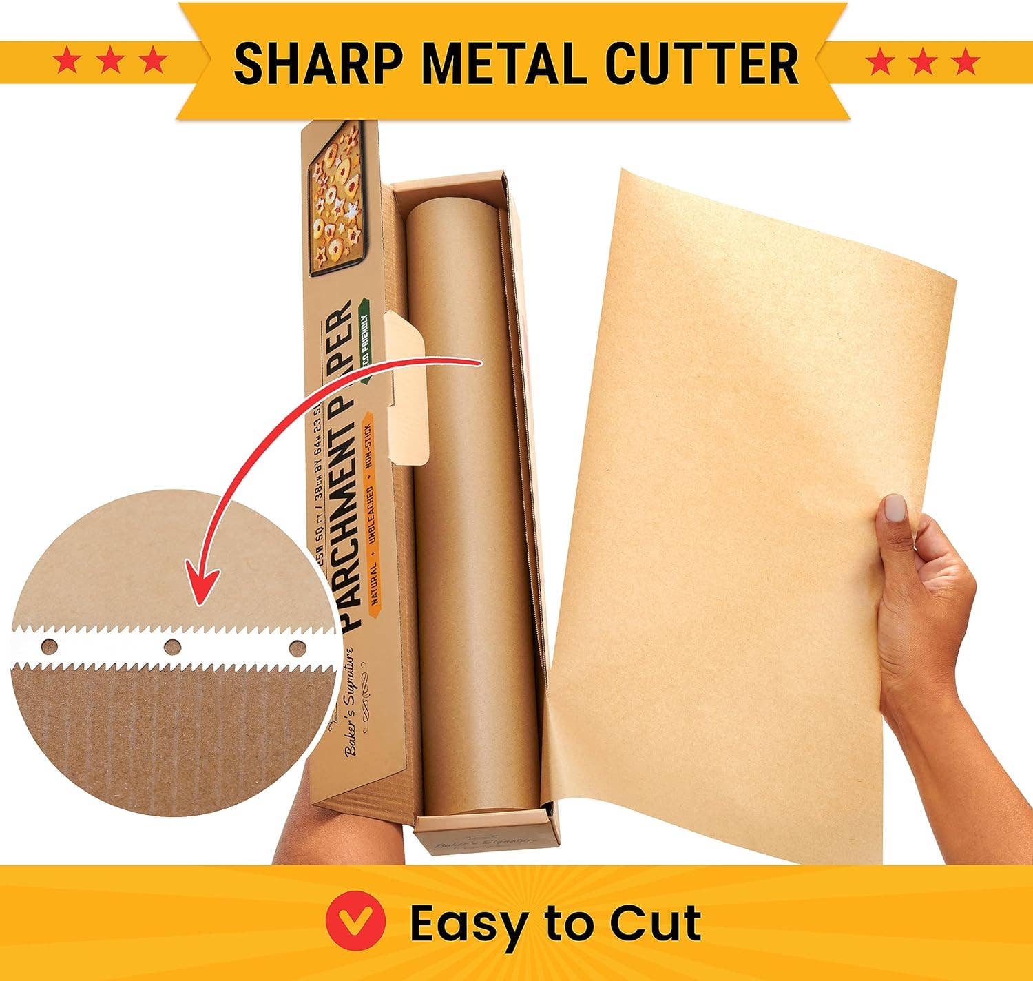 Baker's Signature - Wholesale Baking Sheet/Mat - Unbleached Parchment Paper for Baking – 2-Pack 520 Sq.Ft Total - 15 in x 210 ft Baking Paper Roll with Cutter, Non-Stick Brown Parchment for Baking, Cooking, Grilling, Steaming by Baker’s Signature4