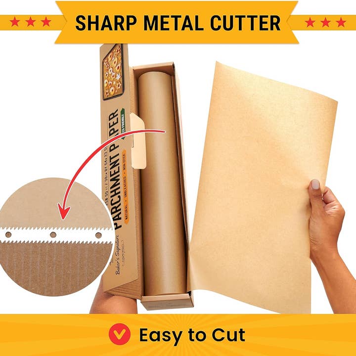 Baker's Signature - Wholesale Baking Sheet/Mat - Unbleached Parchment Paper for Baking – 2-Pack 520 Sq.Ft Total - 15 in x 210 ft Baking Paper Roll with Cutter, Non-Stick Brown Parchment for Baking, Cooking, Grilling, Steaming by Baker’s Signature4