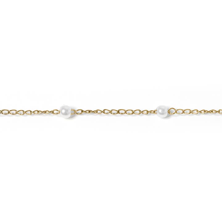 WJW - Wholesale Link & Chain Bracelet - Stainless Steel Faux Pearl Chain By The Foot