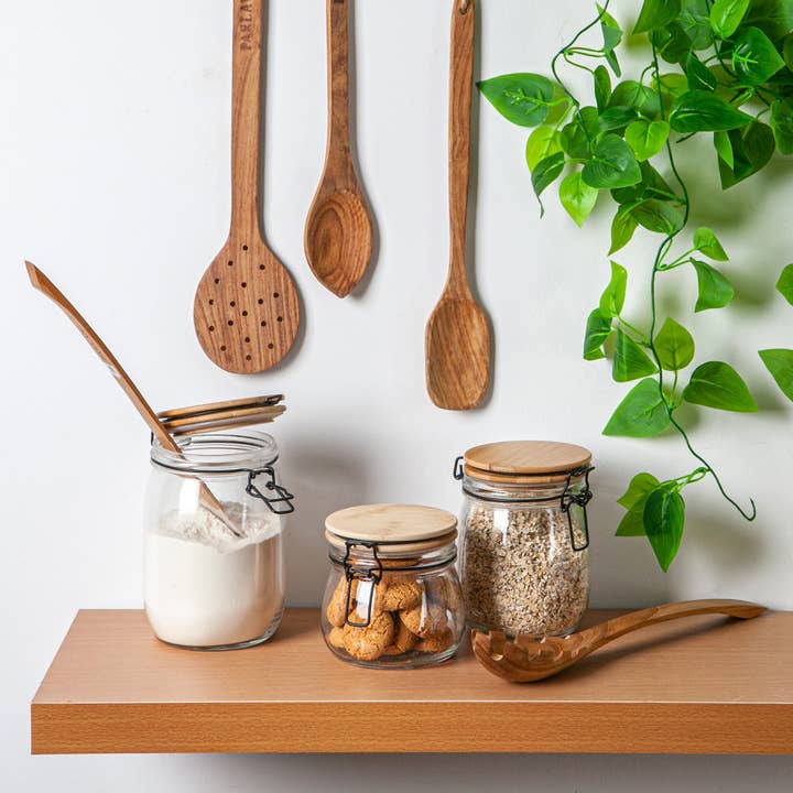 Rinkit Pty Ltd - Wholesale Jar - Storage Jar with Wooden Lid - 1000ml - Clear Seal2