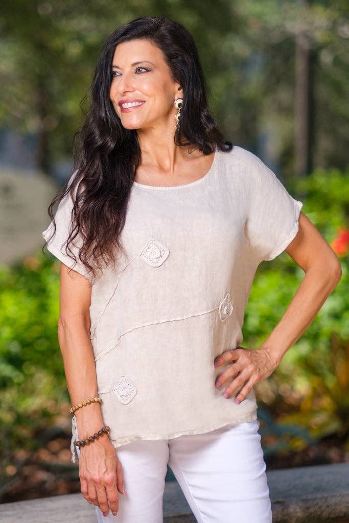 TINA Stephens Italy/Tees By Tina – wholesale Blouse – Women’s – Perri Linen Crochet Diamond Top (BSS195)12