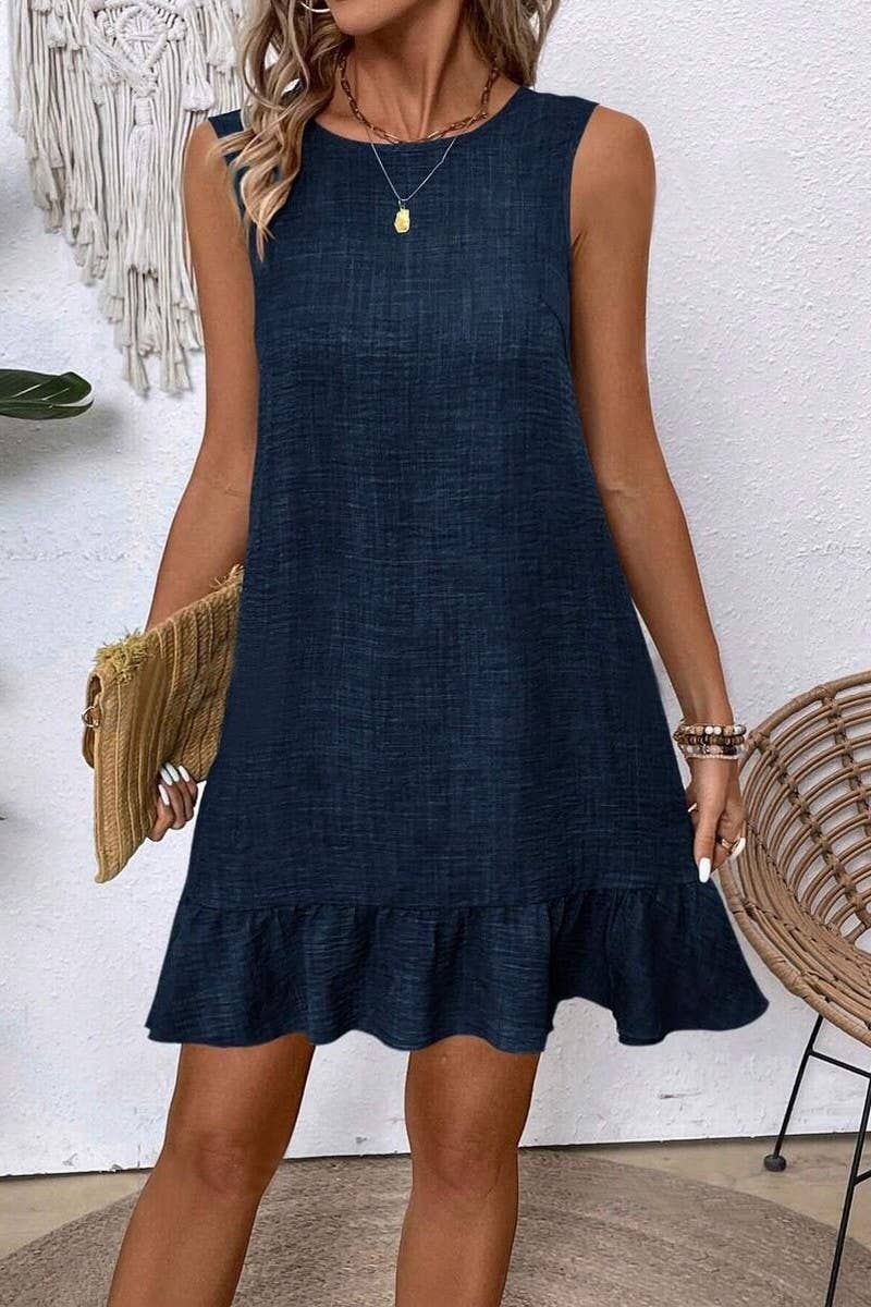 NINEXIS - Wholesale Dress - Women's - CWDSD7142_RUFFLED SLEEVELESS CASUAL TANK DRESS4