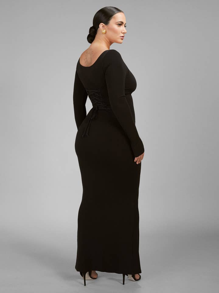 TA3 Swim - Wholesale Dress - Women's - Scoopy Long Sleeve Rib Mermaid Dress - Black