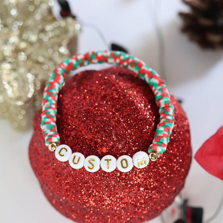 Bomboniera regalo personalizzata con nome di perline di Natale per la vendita all'ingrosso da parte di Anita's Accesorios