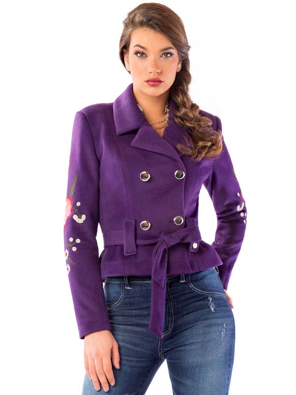 ZUMBI Fashion Store - Vendita all'ingrosso Cappotto - Donna - Giacca corta in melton con cintura e ricamo3